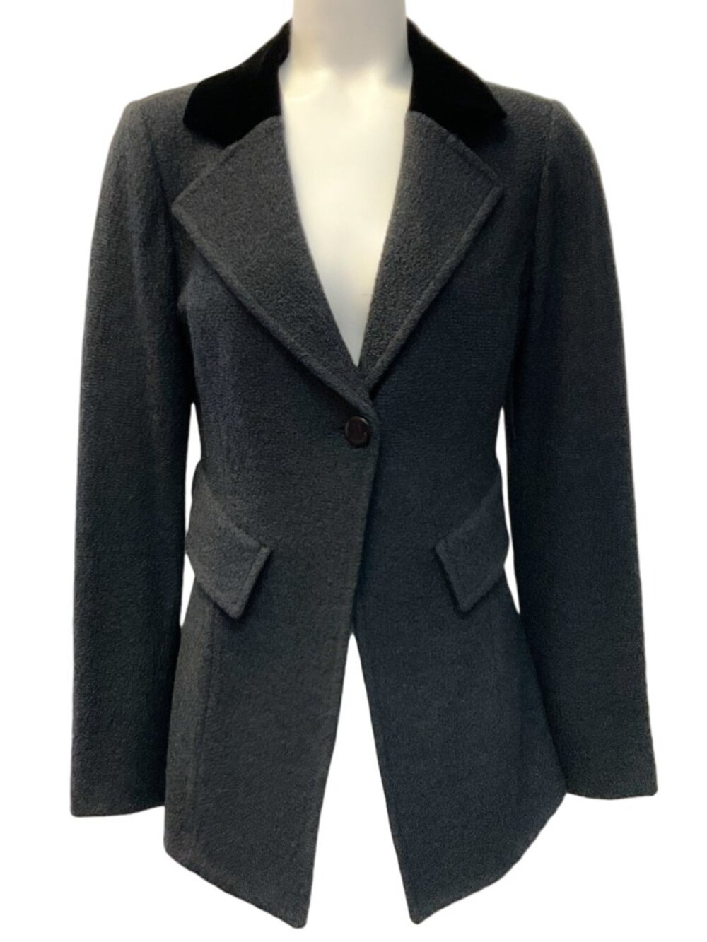 St. John Charcoal Blazer with Black Velvet Collar